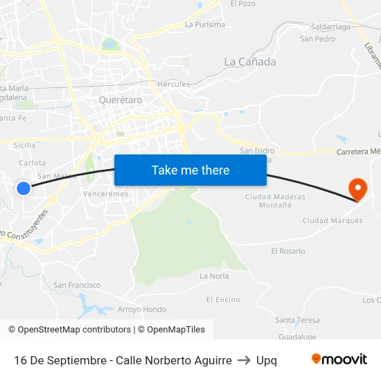 16 De Septiembre - Calle Norberto Aguirre to Upq map