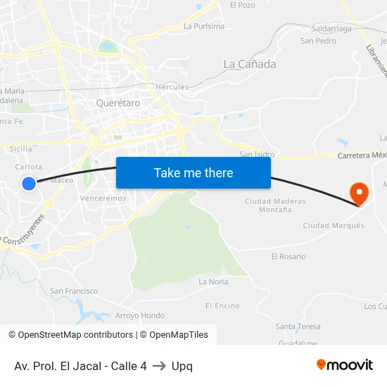Av. Prol. El Jacal - Calle 4 to Upq map
