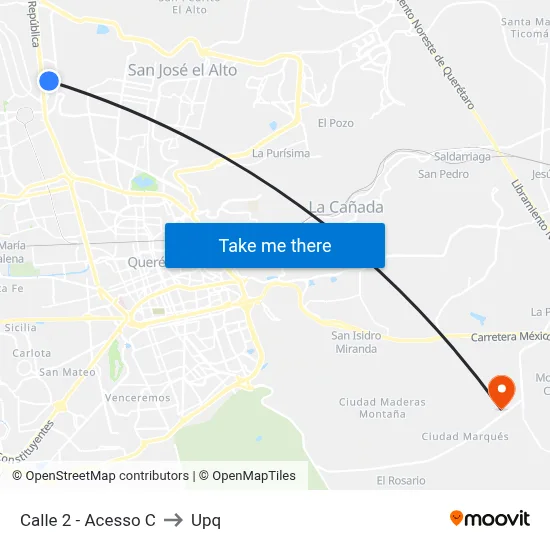 Calle 2 - Acesso C to Upq map