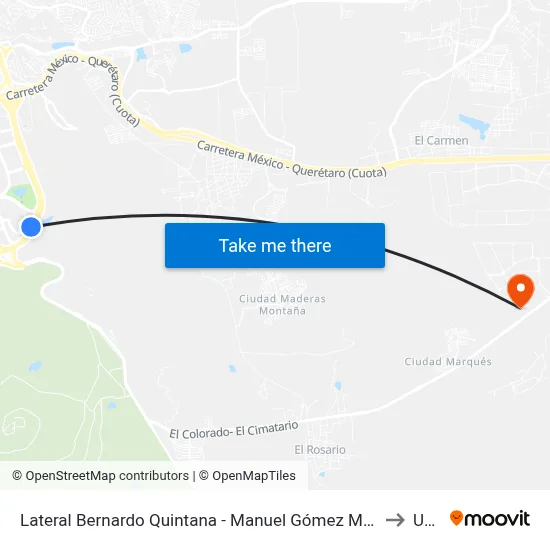 Lateral Bernardo Quintana - Manuel Gómez Morín to Upq map