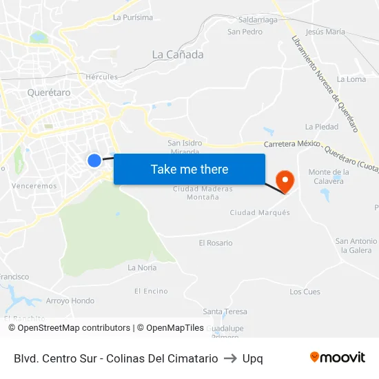 Blvd. Centro Sur - Colinas Del Cimatario to Upq map