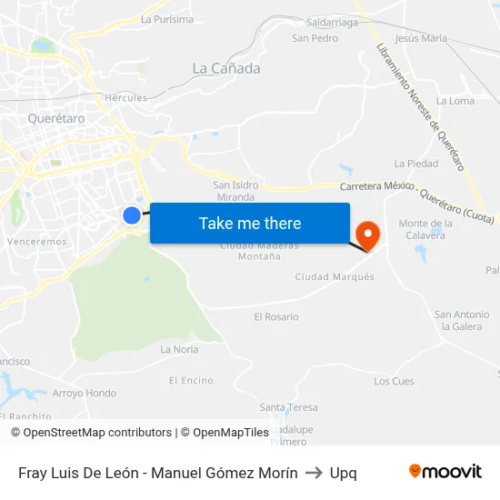 Fray Luis De León - Manuel Gómez Morín to Upq map