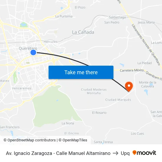 Av. Ignacio Zaragoza - Calle Manuel Altamirano to Upq map
