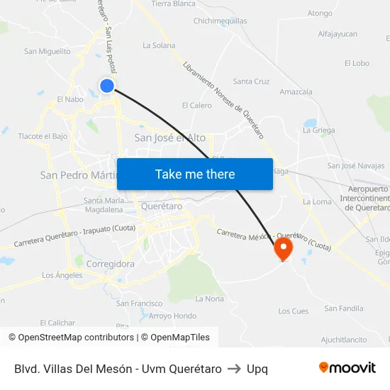 Blvd. Villas Del Mesón - Uvm Querétaro to Upq map