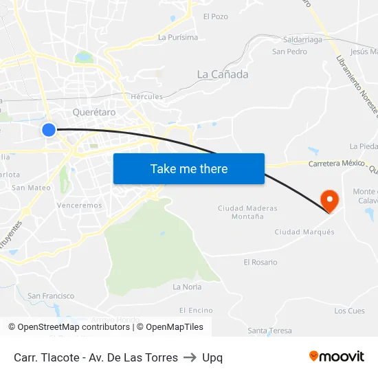 Carr. Tlacote - Av. De Las Torres to Upq map