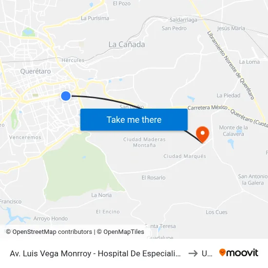 Av. Luis Vega Monrroy - Hospital De Especialidades to Upq map