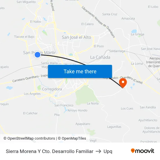 Sierra Morena Y Cto. Desarrollo Familiar to Upq map