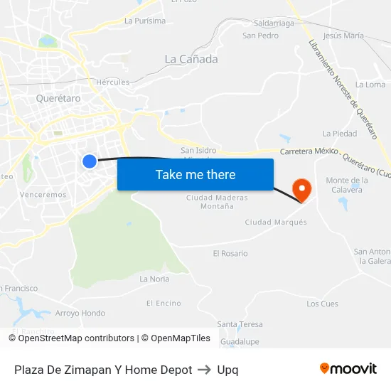 Plaza De Zimapan Y Home Depot to Upq map