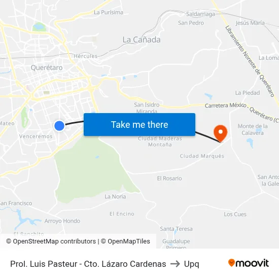 Prol. Luis Pasteur - Cto. Lázaro Cardenas to Upq map