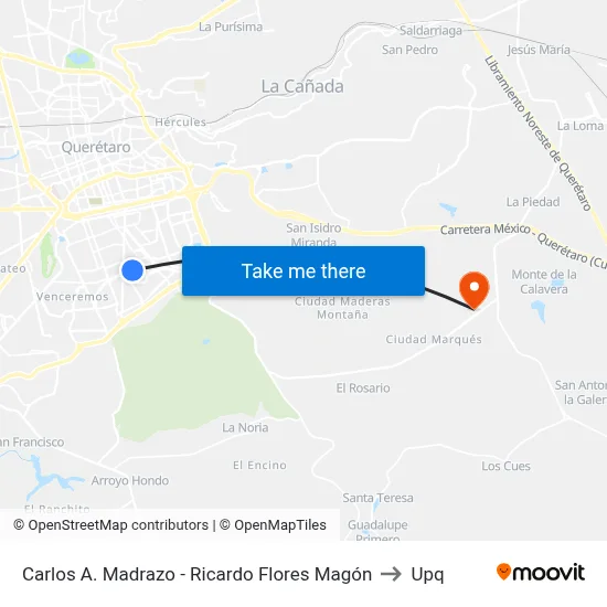 Carlos A. Madrazo - Ricardo Flores Magón to Upq map