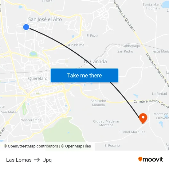 Las Lomas to Upq map