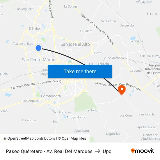 Paseo Quéretaro - Av. Real Del Marqués to Upq map