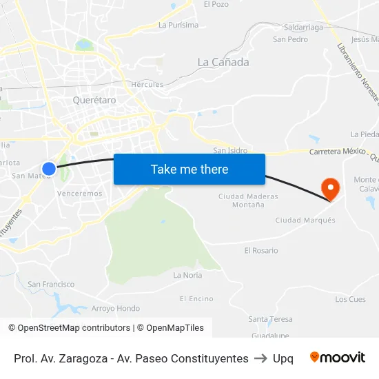 Prol. Av. Zaragoza - Av. Paseo Constituyentes to Upq map
