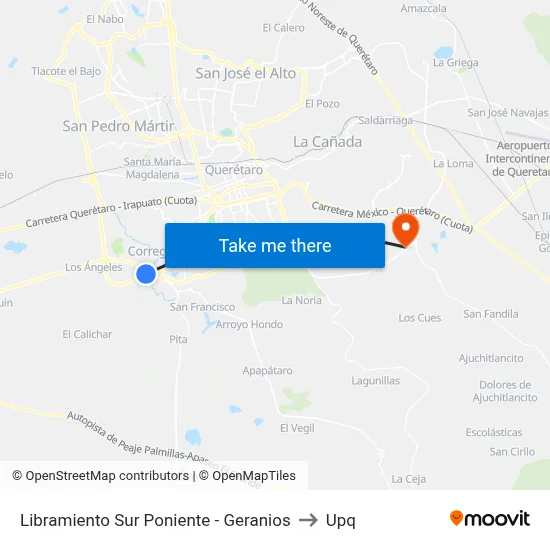 Libramiento Sur Poniente - Geranios to Upq map