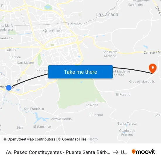 Av. Paseo Constituyentes - Puente Santa Bárbara to Upq map