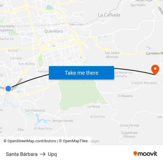Santa Bárbara to Upq map