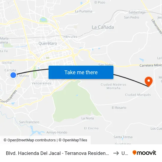 Blvd. Hacienda Del Jacal - Terranova Residencial to Upq map