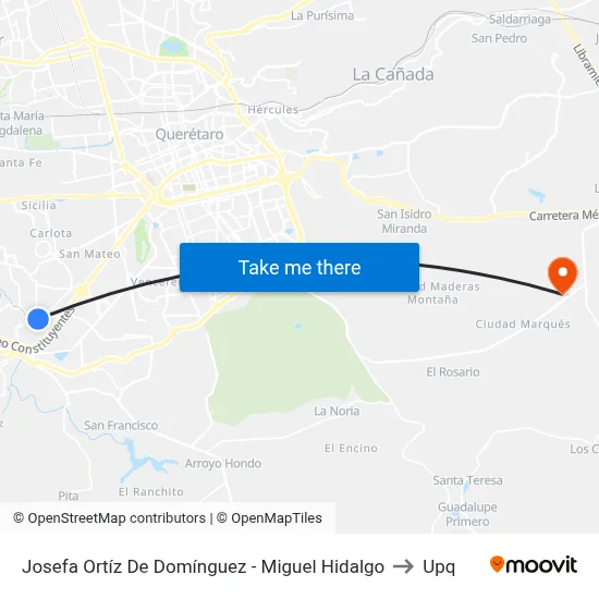 Josefa Ortíz De Domínguez - Miguel Hidalgo to Upq map