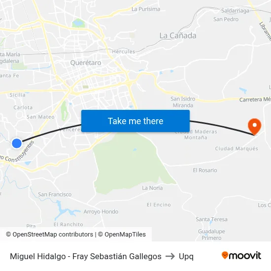 Miguel Hidalgo - Fray Sebastián Gallegos to Upq map