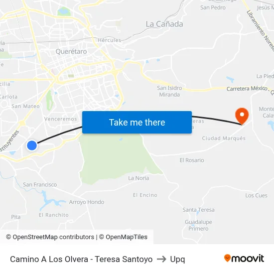 Camino A Los Olvera - Teresa Santoyo to Upq map