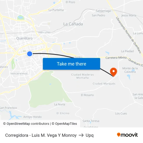 Corregidora - Luis M. Vega Y Monroy to Upq map