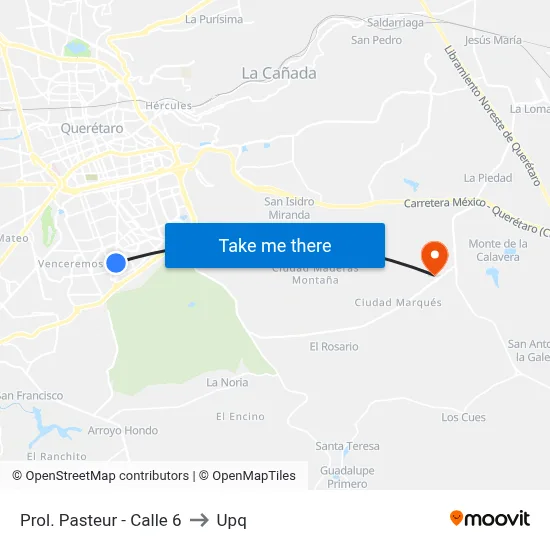 Prol. Pasteur - Calle 6 to Upq map