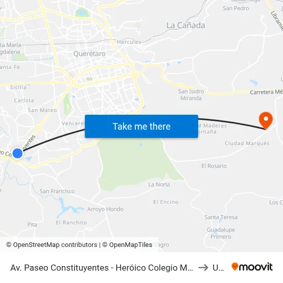 Av. Paseo Constituyentes - Heróico Colegio Militar to Upq map