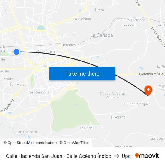 Calle Hacienda San Juan - Calle Océano Índico to Upq map