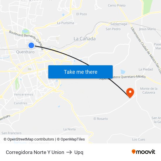 Corregidora Norte Y Union to Upq map