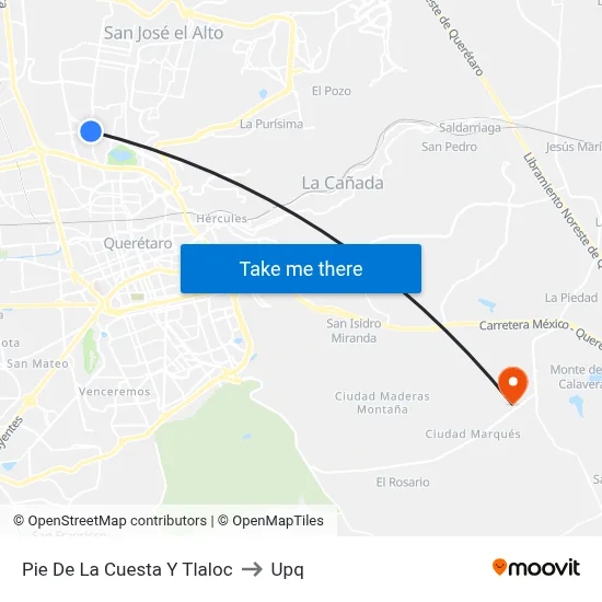 Pie De La Cuesta Y Tlaloc to Upq map