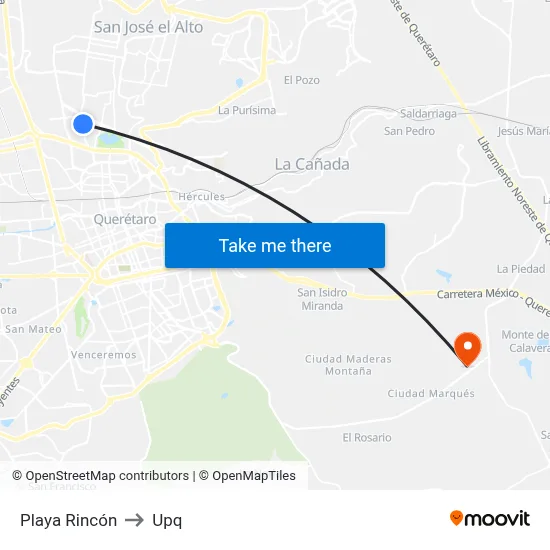 Playa Rincón to Upq map