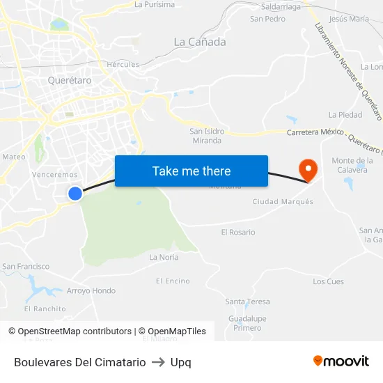 Boulevares Del Cimatario to Upq map