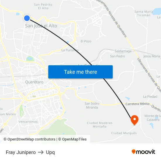 Fray Junípero to Upq map
