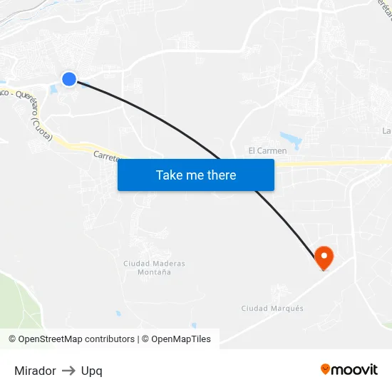 Mirador to Upq map