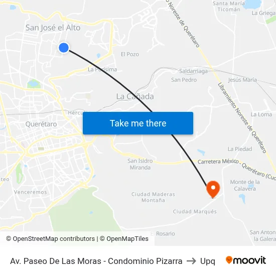Av. Paseo De Las Moras - Condominio Pizarra to Upq map