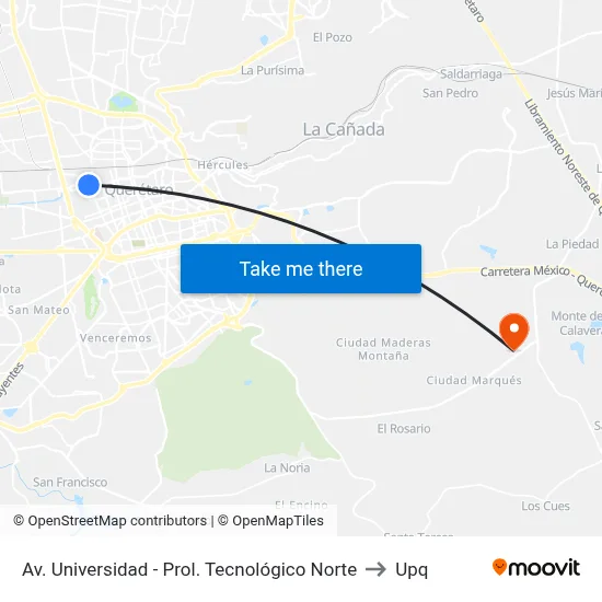 Av. Universidad - Prol. Tecnológico Norte to Upq map