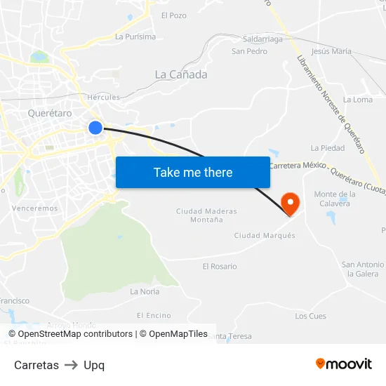 Carretas to Upq map