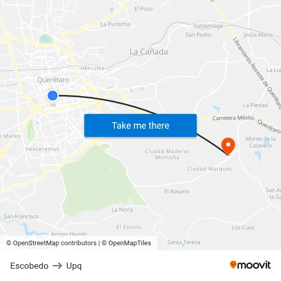 Escobedo to Upq map