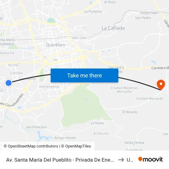 Av. Santa María Del Pueblito - Privada De Enebro to Upq map