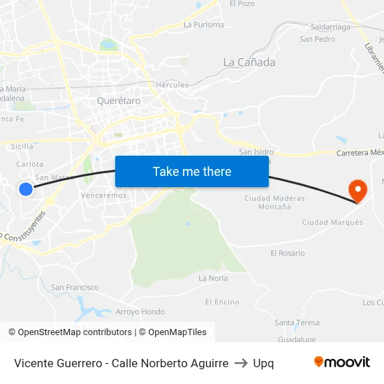 Vicente Guerrero - Calle Norberto Aguirre to Upq map