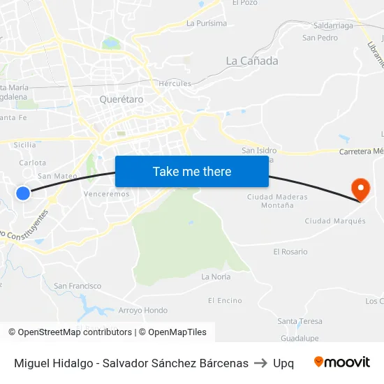 Miguel Hidalgo - Salvador Sánchez Bárcenas to Upq map
