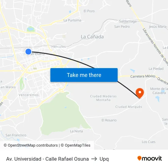 Av. Universidad - Calle Rafael Osuna to Upq map