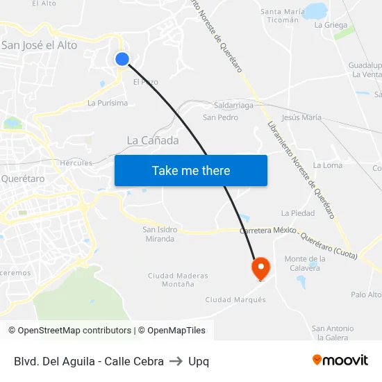 Blvd. Del Aguila - Calle Cebra to Upq map