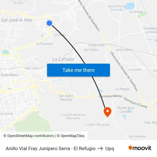 Anillo Vial Fray Junípero Serra - El Refugio to Upq map
