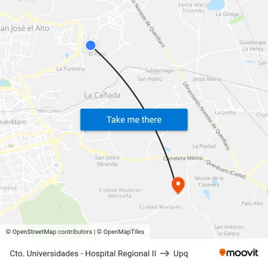 Cto. Universidades - Hospital Regional II to Upq map