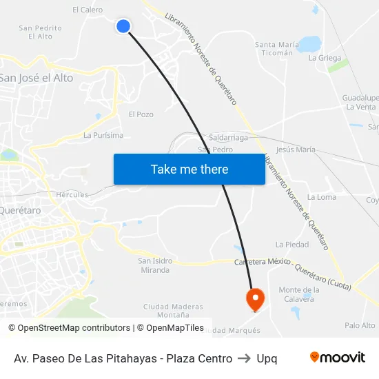 Av. Paseo De Las Pitahayas - Plaza Centro to Upq map