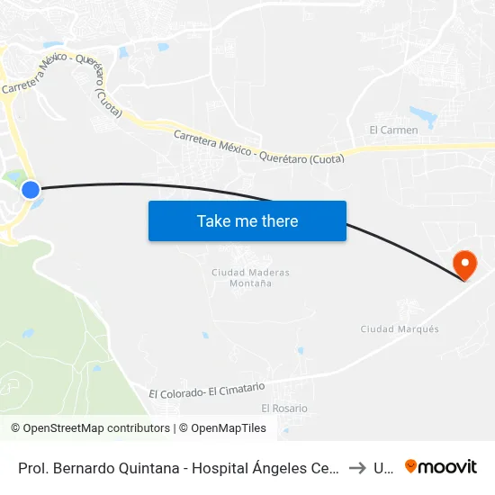 Prol. Bernardo Quintana - Hospital Ángeles Centro Sur to Upq map