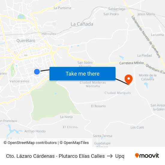 Cto. Lázaro Cárdenas - Plutarco Elías Calles to Upq map