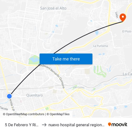 5 De Febrero Y Río Ayutla to nuevo hospital general regional imss 260 map
