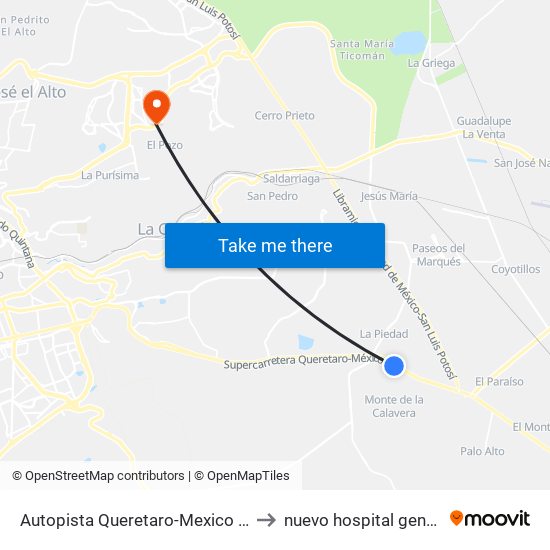 Autopista Queretaro-Mexico Y Parque Industrial El Marques to nuevo hospital general regional imss 260 map